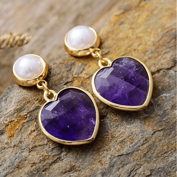 Amethyst Heart Earrings Boho Jewellery Jane & Robin