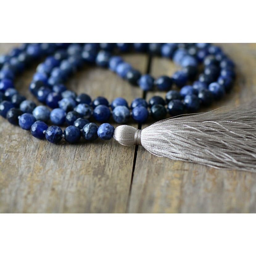 Blue meditation mala in natural sodalite Boho Jewellery Jane & Robin