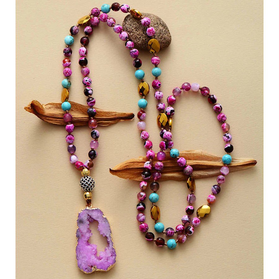 Fushcia Druzy Nepal Pendant Boho Jewellery Jane & Robin