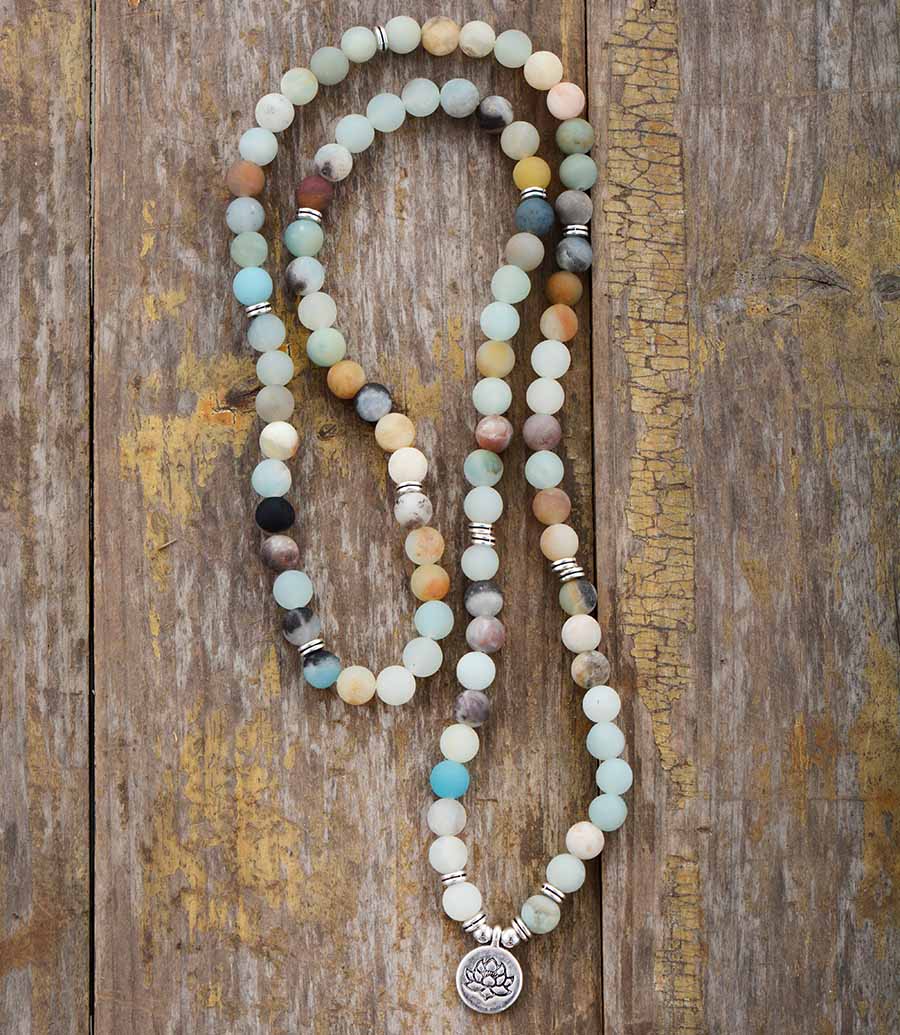 Amazonite Necklace with Lotus Charm Boho Jewellery Jane & Robin