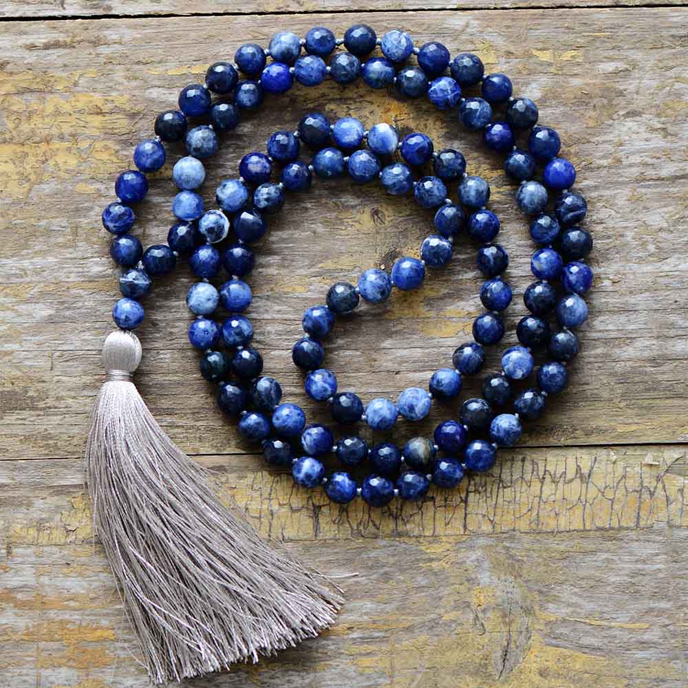 Blue meditation mala in natural sodalite Boho Jewellery Jane & Robin