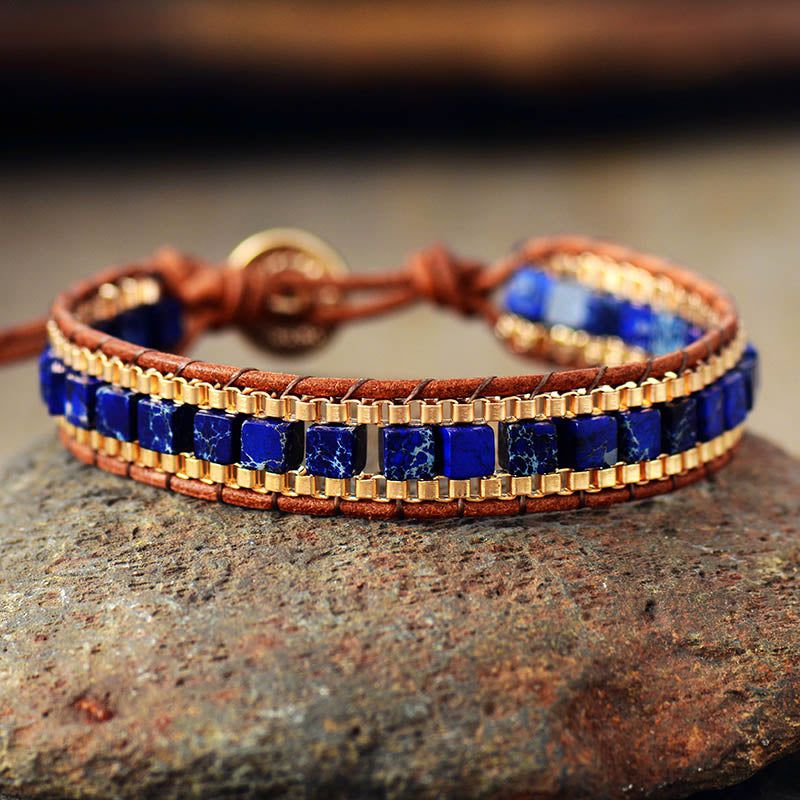 Deep Blue Lapis wrapped bracelet Boho Jewellery Jane & Robin