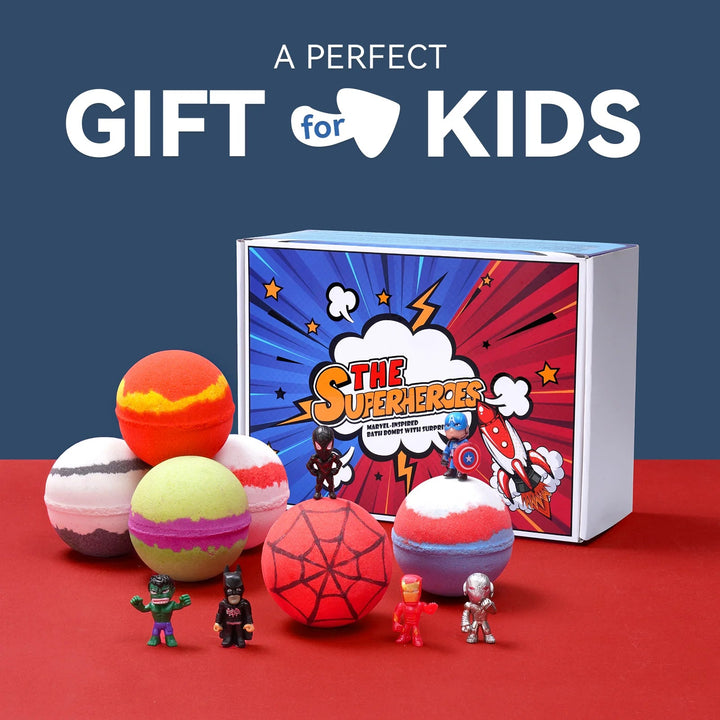 Kids Bath Bombs | Superhero Plus | 6pc Gift Box | Jane & Robin Kids Bath Bombs Jane & Robin