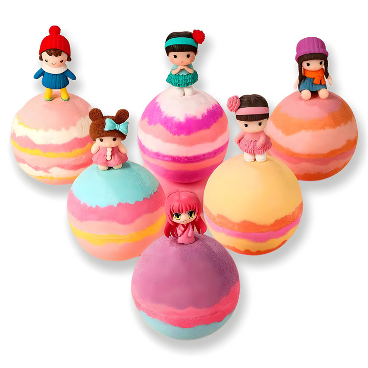 Kids Bath Bombs | Surprise Dolls | 6pc Gift Box | Jane & Robin Kids Bath Bombs Jane & Robin