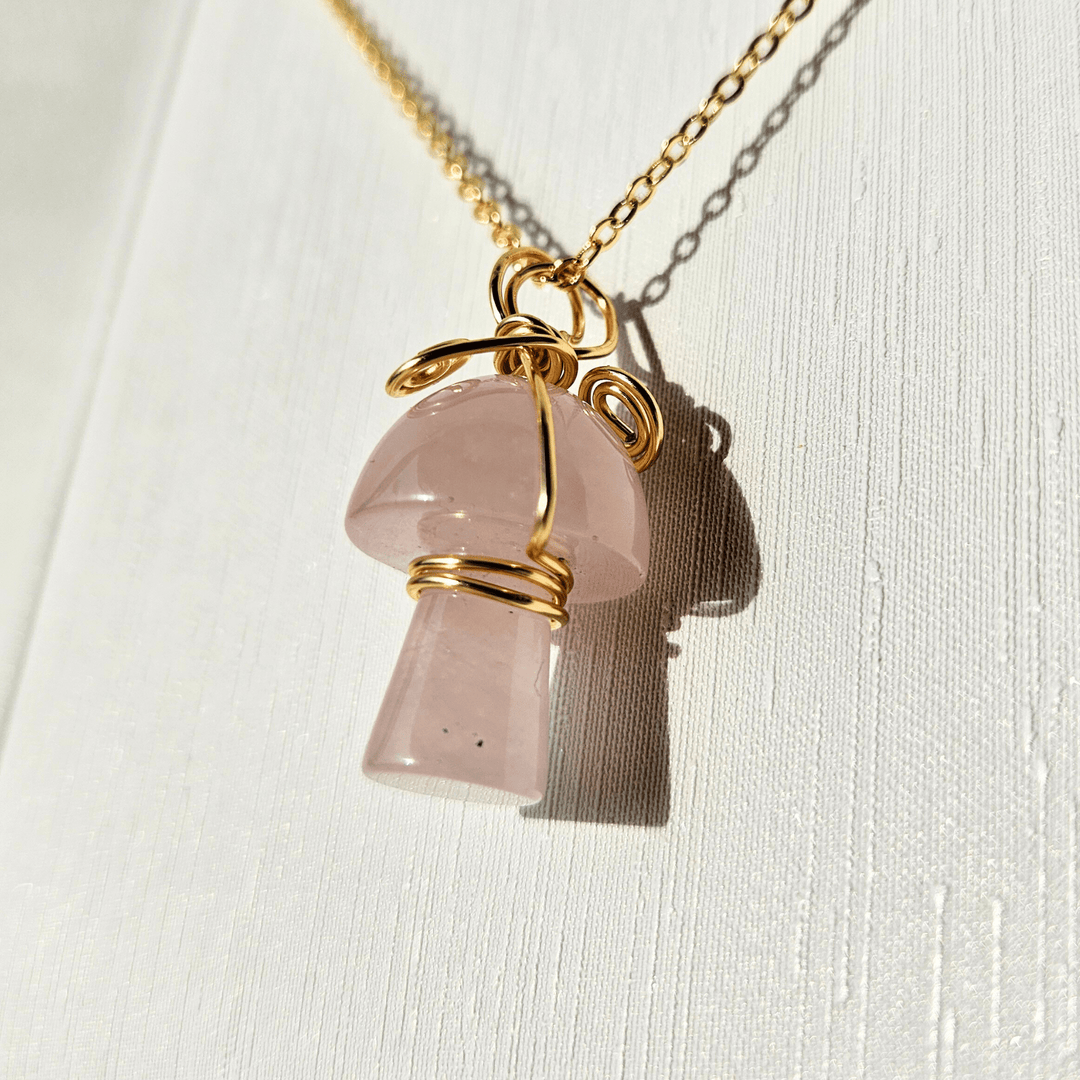 Rose Quartz Mushroom Necklace Necklace Jane & Robin Candles