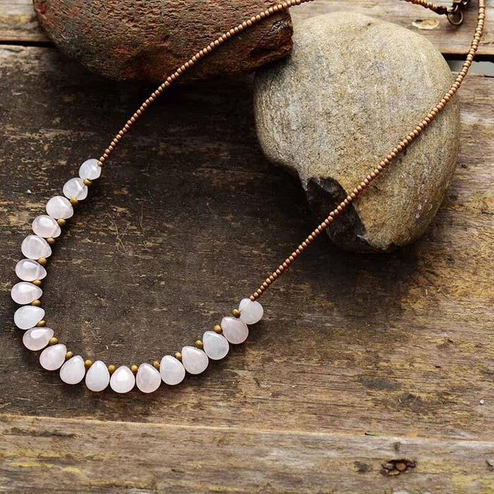 Rose Quartz Tear Drop Necklace Boho Jewellery Jane & Robin