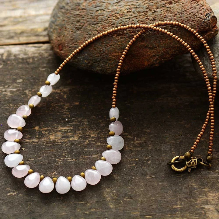 Rose Quartz Tear Drop Necklace Boho Jewellery Jane & Robin