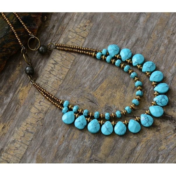 Vintage turquoise precious stones necklace Boho Jewellery Jane & Robin